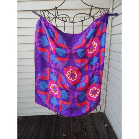 Vtg 1960’s Scarves By Vera All Silk Hand Rolled Purple Pink Orange Psychedelic - Picture 1 of 9